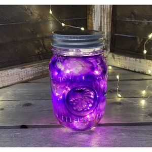 Lighted Mason Jar Metallic Purple & Gold Glittered Marbled Nightlight Home Decor